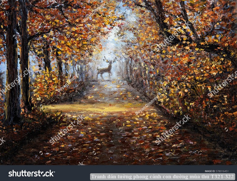 Tranh dán tường phong cảnh con đường mùa thu T321-322